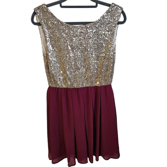 Alythea Women's M Two Tone Evening Dress Gold Glitter Maroon Valentines Date - Picture 1 of 6